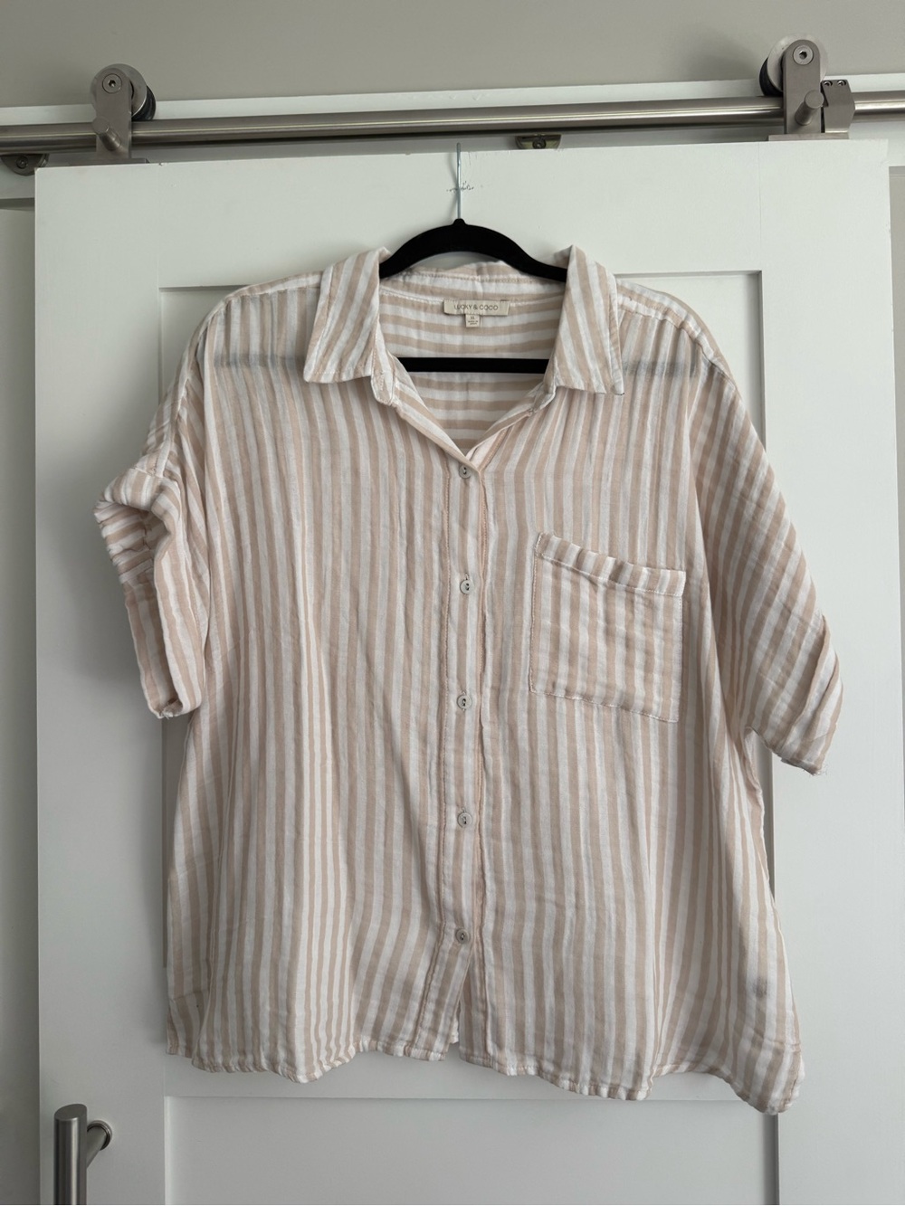 Linen-Blend Striped Button-Up Shirt - Beige & White lucky & coco